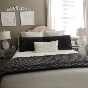Pottery Barn queen size gray velvet quilt and 2 shams